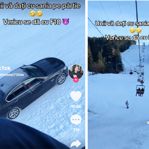 Schiul și provocările iernii: Un șofer de BMW face senzație pe TikTok