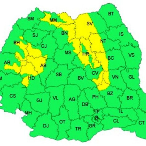 Avertizare meteorologică pentru câteva județe din România