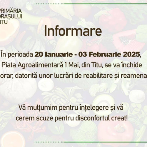 Piața "1 Mai" din Titu se va închide pentru lucrări de reamenajare