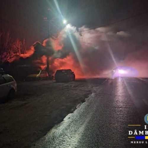 Incendiu puternic în Crevedia, în apropierea unei foste stații GPL