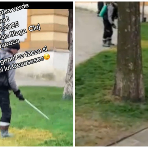 Discuții aprinse după ce gazonul de la Teatrul Național din Cluj-Napoca a fost vopsit sau tratat?