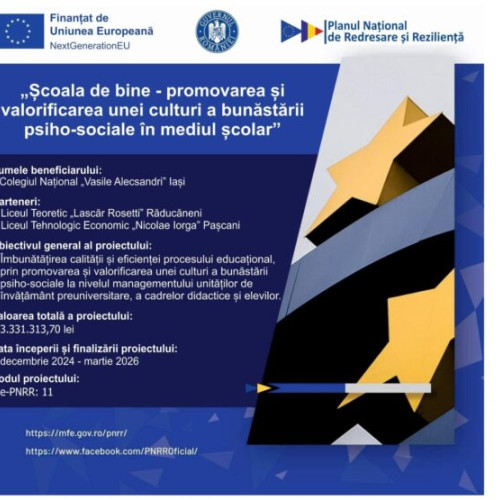 Colegiul National "Vasile Alecsandri" din Iași devine școală-pilot în proiectul "Școala de bine"