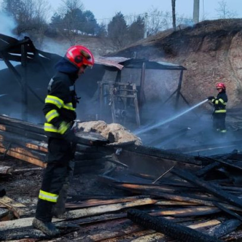 Incendiu în Adjud: Pompierii intervin pentru stingerea unei anexei gospodărești