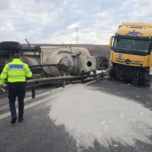 Accident rutier pe Autostrada A10: o autocisternă s-a răsturnat