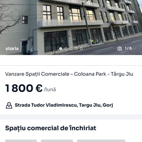 Prețuri mari pentru spațiile comerciale din Târgu Jiu, lângă Coloana Infinitului