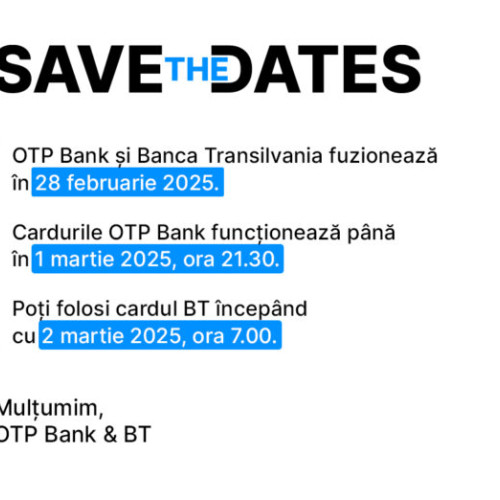 Fuziunea dintre BT și OTP Bank Romania are loc pe 28 februarie