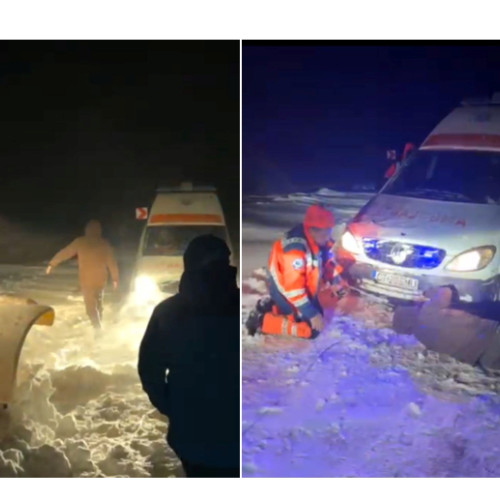 Ambulanța surprinsă de zăpadă în județul Constanța
