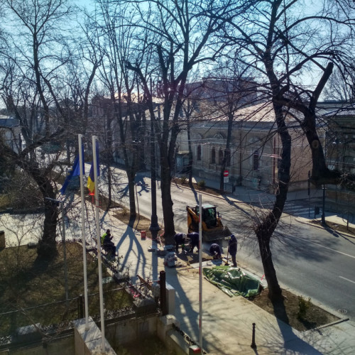 Muncitorii modernizează strada Domnească: Mutare a stației de transport public