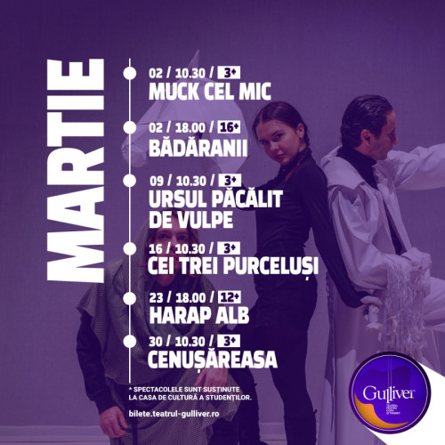 Teatrul de Păpuși și Tineret "Gulliver" aduce super spectacole în martie