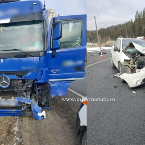 Trei răniți într-un accident între un tir și un autoturism în Suceava