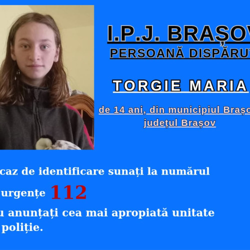 Minora dispărută: Poliția din Brașov caută ajutorul comunității