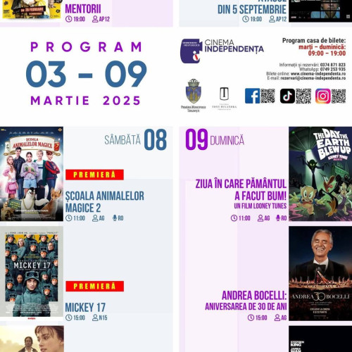 Premiere la Cinematograful Independența din Târgoviște