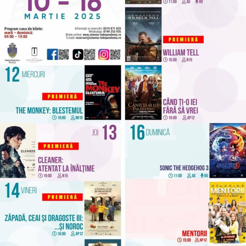 Oferta proiecțiilor de filme la Cinema Independența din Târgoviște