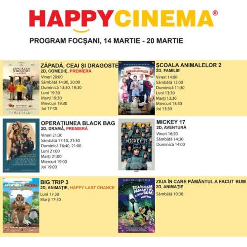 Happy Cinema Focșani anunță programul săptămânal de filme