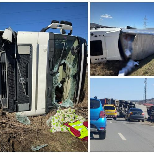 TIR răsturnat la ieșirea din comuna Florești
