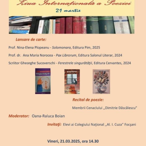 Biblioteca Județeană "Duiliu Zamfirescu" Vrancea organizează un eveniment dedicat Zilei Internaționale a Poeziei