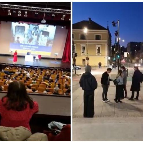 Protest la conferința senatorului AUR Virgiliu Gheorghe