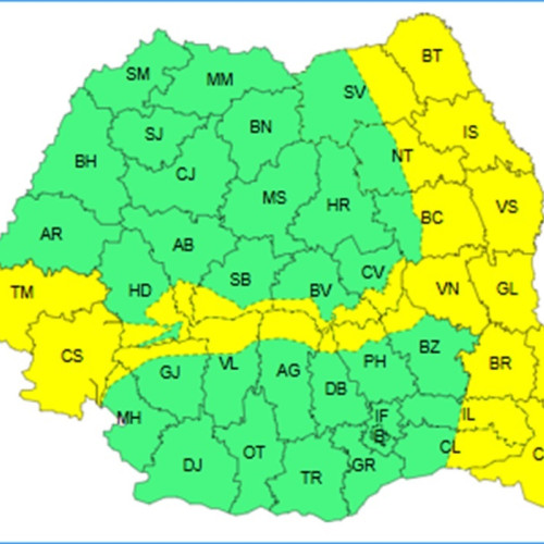 Avertizare de cod galben pentru intensificări ale vântului pe 23 martie 2025