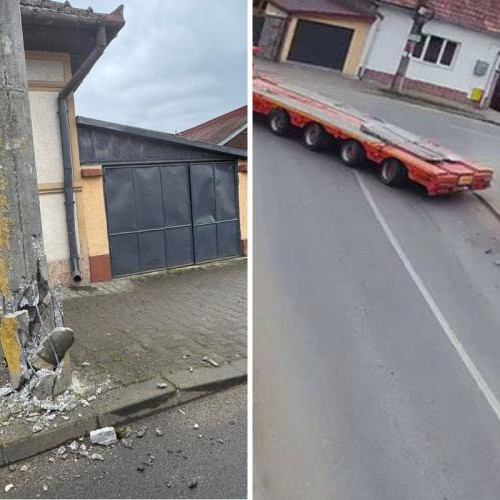 Accident rutier în Gherla: un stalp de electricitate avariat de un TIR
