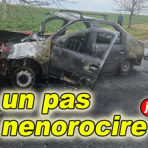 Accident grav pe DN22: Un autoturism a ars complet