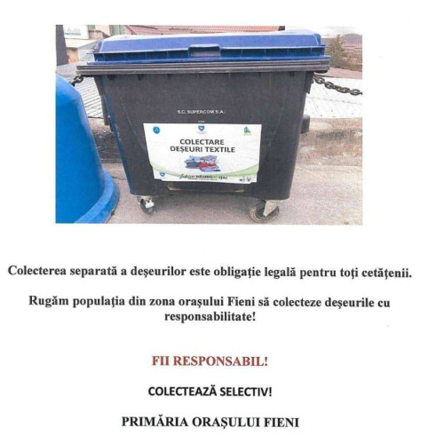 Container pentru deșeuri textile amplasat în Fieni