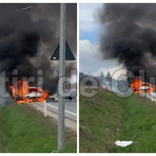 Un incendiu de amploare a afectat un autoturism la Valcele, județul Cluj