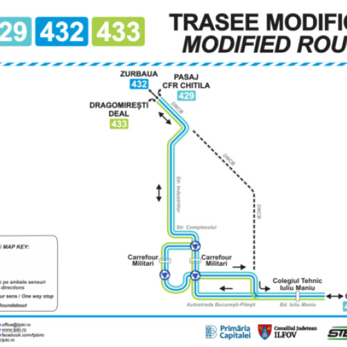 Modificări ale traseelor liniilor de transport public în Complexul Comercial Militari