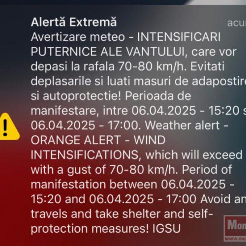 Avertizare cod portocaliu de vânt puternic în Botoșani