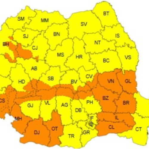 Cod galben de vreme rea emis pentru județul Arad
