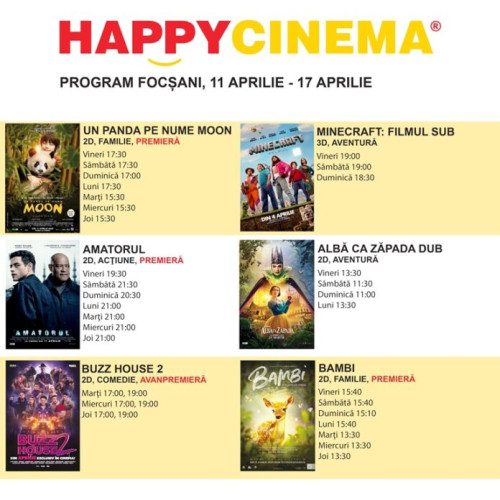 Happy Cinema Focșani anunță un program plin de filme noi