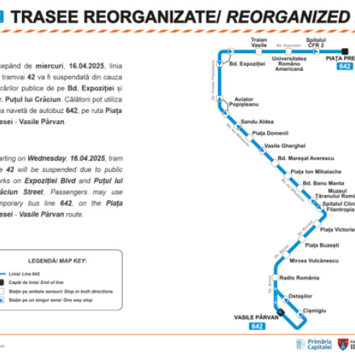 Se suspendă linia 42 a tramvaielor