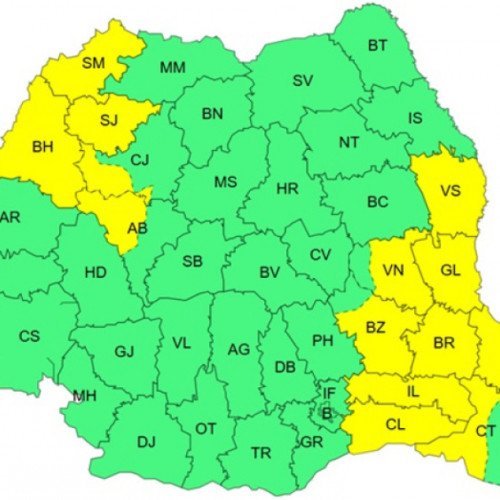 Atenționări de vreme rea în mai multe județe din țară