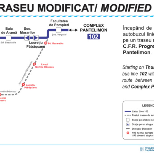 Modificări pe linia 102 în București începând cu 1 mai 2025