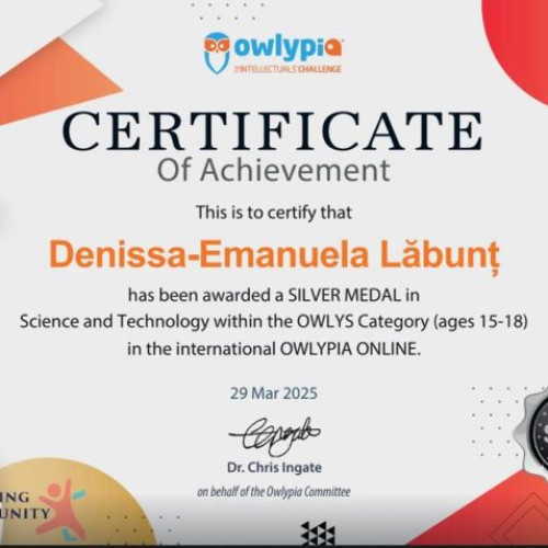 Performanțe internaționale pentru eleva Denissa Emanuela Labunt