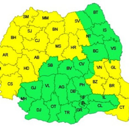 Avertizare meteo de cod galben pentru 21 de județe
