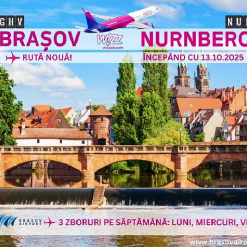 Wizz Air lansează zboruri Brașov - Nürnberg din 13 octombrie 2025