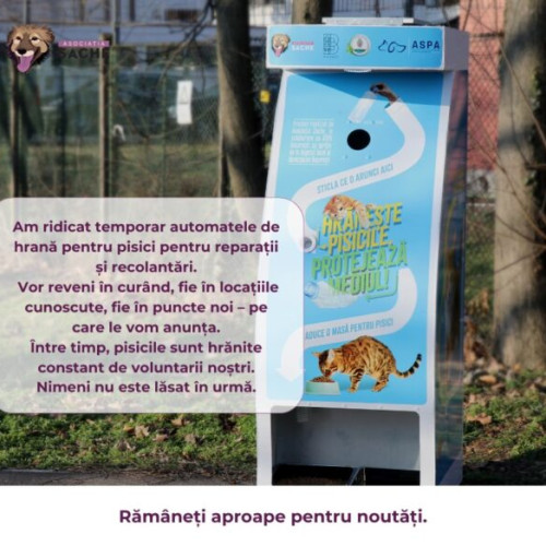 Automatele de hrana pentru pisicile comunitare, temporar ridicate pentru reconditionare
