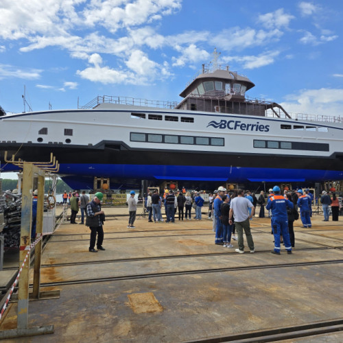Ceremonie de lansare a primului feribot clasa Island la Șantierul Naval Damen Galați