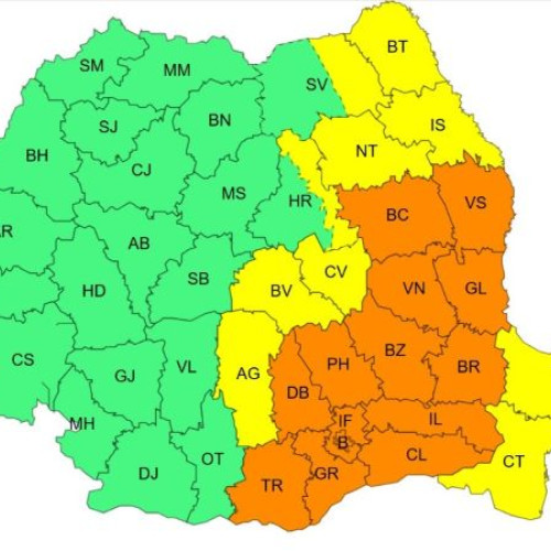 Avertizare meteorologică Cod portocaliu pentru jumătatea de est a României