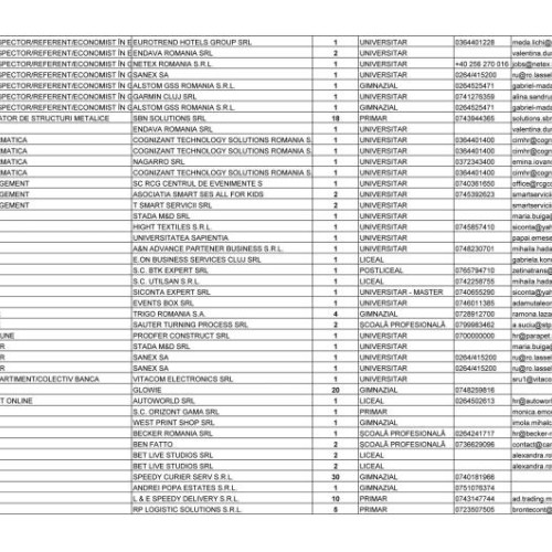 Lista locurilor de muncă vacante în județul Cluj, publicată de Agenția Județeană pentru Ocuparea Forței de Muncă