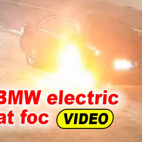 Mașină electrică BMW a luat foc pe E85 în apropiere de podul de la Mărăcineni