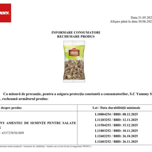 Penny retrage un produs din magazine din cauza contaminării cu Salmonella