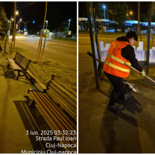 Statia de autobuz din Cluj, curatata dupa sesizare