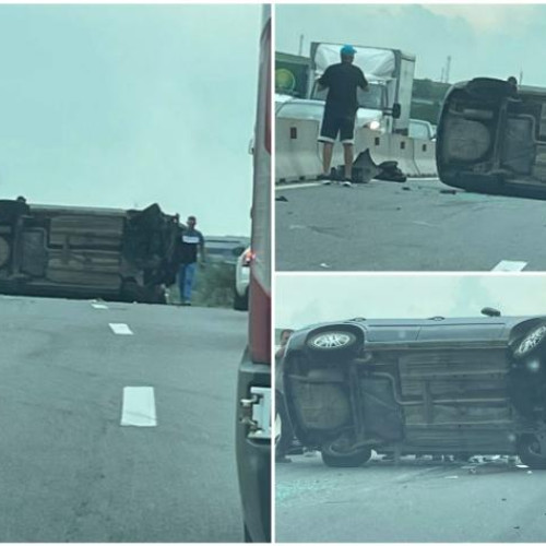 Accident rutier în Cluj, cu un autoturism răsturnat în drum
