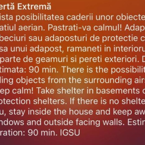 Avertizare RO-Alert pentru locuitorii din zona de frontieră cu Ucraina