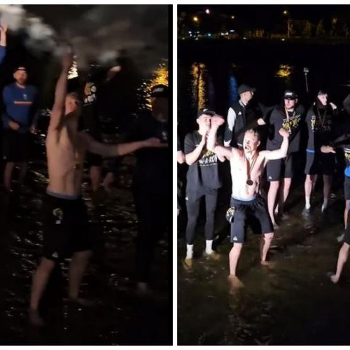 Clujenii au sărbătorit titlul de campioni cu tradiționala baie în Someș