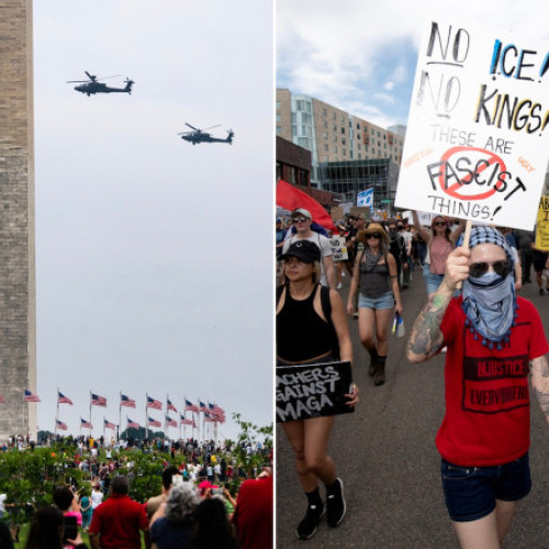 parada militara si proteste in washington in ziua comemorarii de 250 de ani a armatei americane