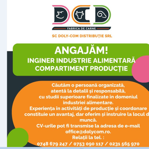 Se caută persoană pentru postul în domeniul industriei alimentare
