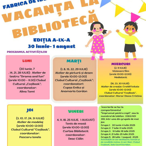 Programe pentru copii la Clubul Cultural "CosBook" în vara anului 2025