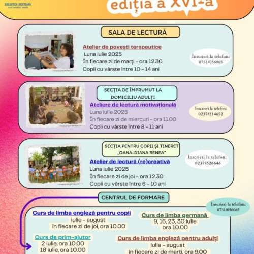 Biblioteca județeană Vrancea îi invită pe vrânceni la ateliere și cursuri gratuite în cadrul „Bibliovacanta” a XVI-a ediție